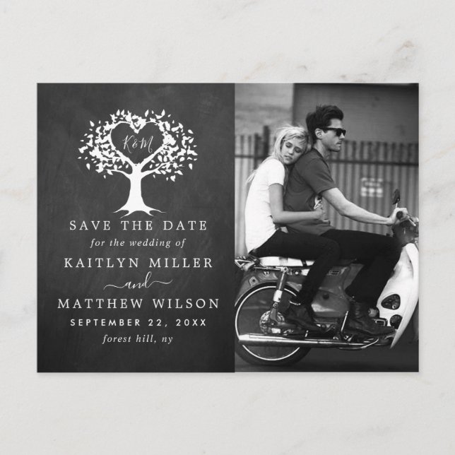 Rustic Heart Tree Wedding Photo Save The Date Announcement Postcard (Front)