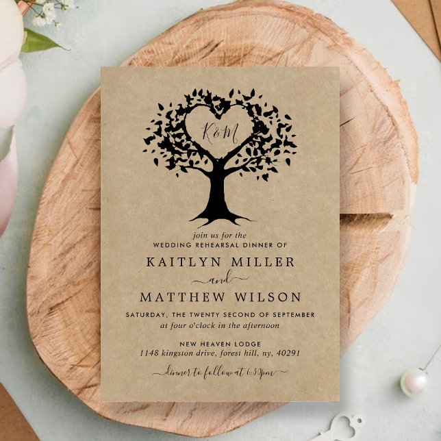 Rustic Heart Tree Wedding Rehearsal Dinner Invitation (Creator Uploaded)