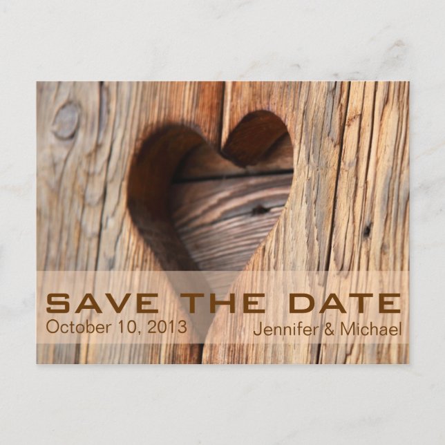 Rustic Heart Vintage Save the Date Announcement Postcard (Front)