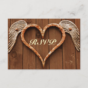 Rustic Heart with Wings Wood Wedding RSVP Cards