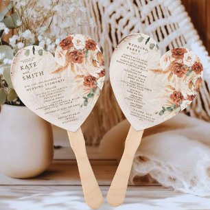 Rustic Heart Wood Cut Slice Terracotta Wedding  Hand Fan