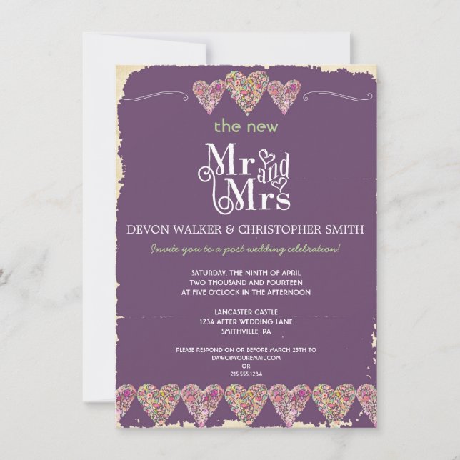 Rustic Hearts Chalkboard Post Wedding Invitation (Front)