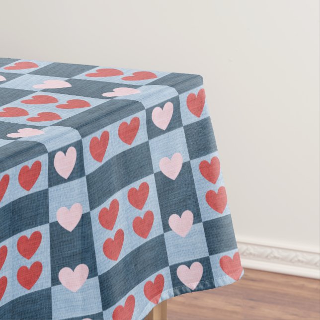 Rustic Hearts Denim Style Tablecloth (In Situ)