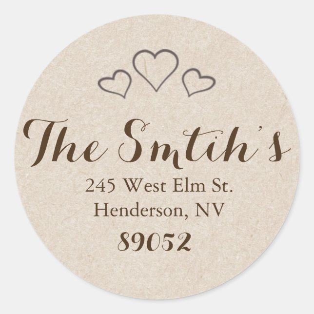 Rustic Hearts Return Address Classic Round Sticker (Front)