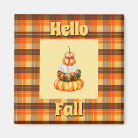 Rustic Hello Fall Plaid with Orange Pumpkin Stack