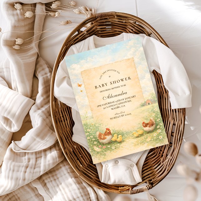 Rustic Hen and Chicks Baby Shower Invitation (Creator Uploaded)