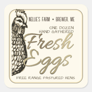 Rustic Hen Gold Text Fresh Egg Sticker for Cartons