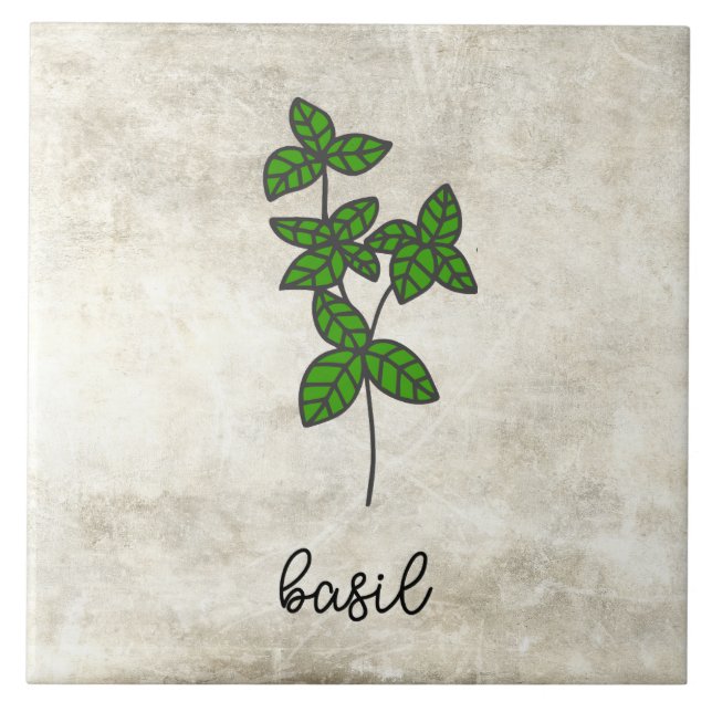 Rustic Herbs Basil Farmhouse Tile (Front)