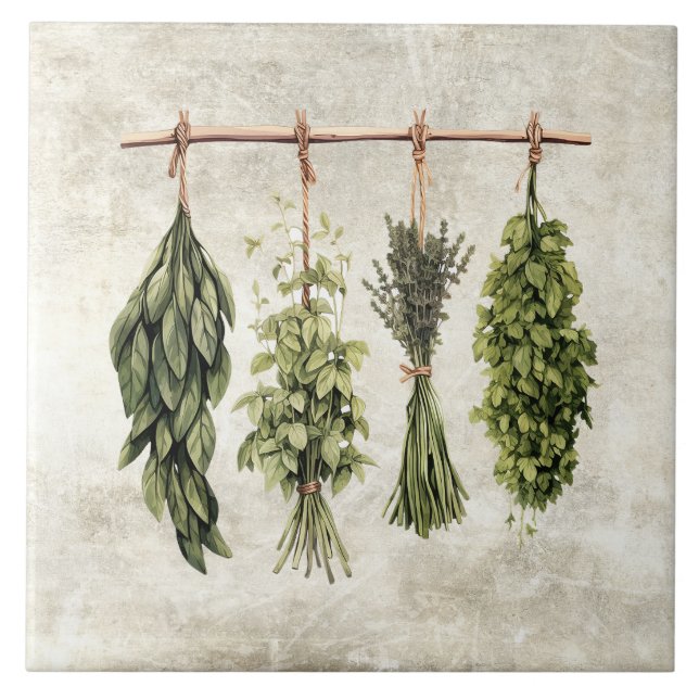 Rustic Herbs Drying on Twine Tile (Front)