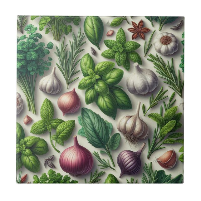 Rustic Herbs Farmhouse Kitchen Decor Ceramic Tile (Front)