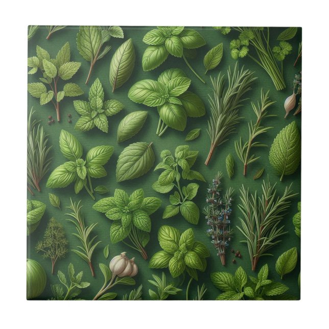 Rustic Herbs Farmhouse Kitchen Decor Ceramic Tile (Front)