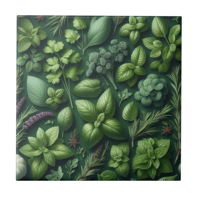 Rustic Herbs Farmhouse Kitchen Decor Ceramic Tile (Front)
