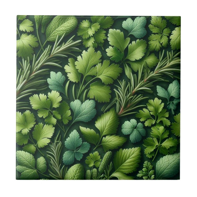Rustic Herbs Farmhouse Kitchen Decor Ceramic Tile (Front)