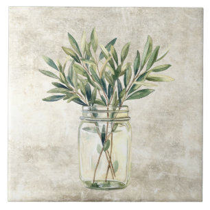 Rustic Herbs in Vintage Jar  Tile