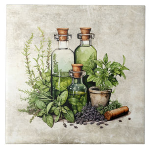 Rustic Herbs & Spices Vintage Watercolors Tile