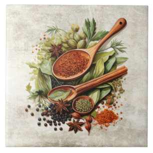 Rustic Herbs & Spices Watercolors Tile