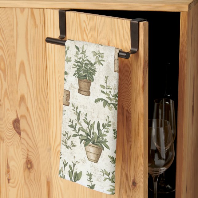 Rustic Herbs Vintage Cottage Kitchen Towel (Thirds Fold)