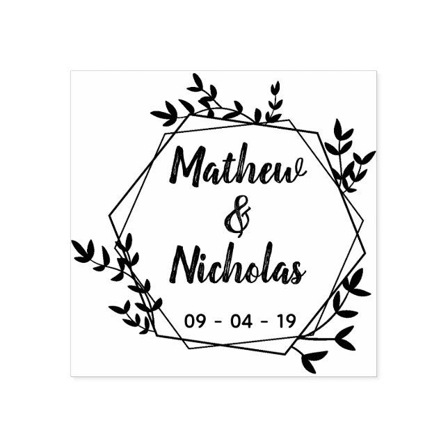 Rustic Hexagon Leaves Save The Date Rubber Stamp (Imprint)