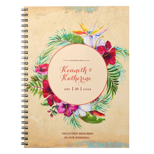 Rustic Hibiscus Tropical Wedding Guestbook  Notebook (Front)