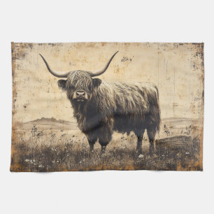 Rustic Highland Cattle Kitchen Towel