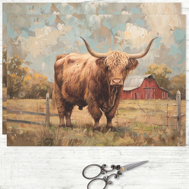 Rustic Highland Cow and Barn Decoupage Tissue Paper (Creator Uploaded)