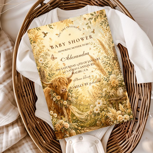 Rustic Highland Cow Boho Baby Shower Invitation (Creator Uploaded)