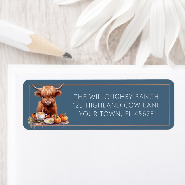 Rustic Highland Cow Friendsgiving Adresse de retou (En situation)