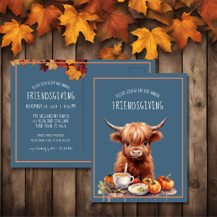 Rustic Highland Cow Friendsgiving Invite Postcard