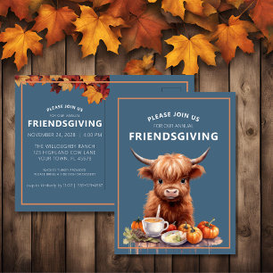 Rustic Highland Cow Friendsgiving Invite Postcard