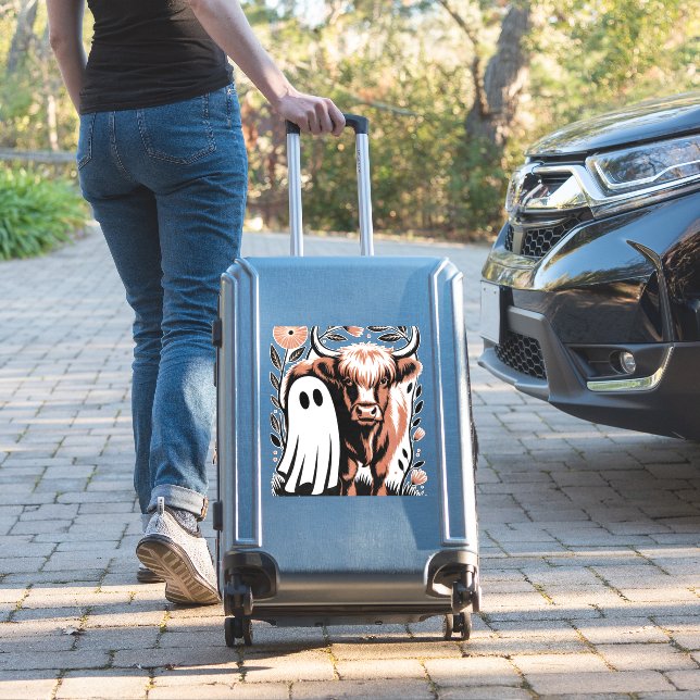 Rustic Highland Cow Ghost Halloween (Suitcase Insitu)
