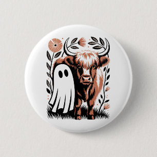 Rustic Highland Cow Ghost Halloween 2 Inch Round Button