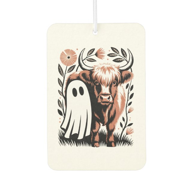 Rustic Highland Cow Ghost Halloween Air Freshener (Front)