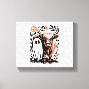 Rustic Highland Cow Ghost Halloween Canvas Print