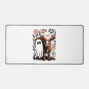 Rustic Highland Cow Ghost Halloween Desk Mat
