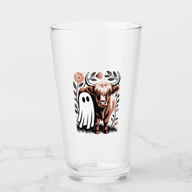 Rustic Highland Cow Ghost Halloween Glass (Front)