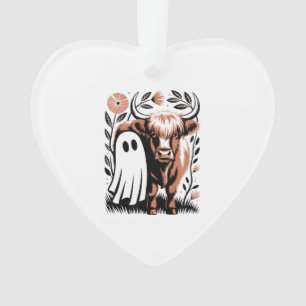 Rustic Highland Cow Ghost Halloween Ornament