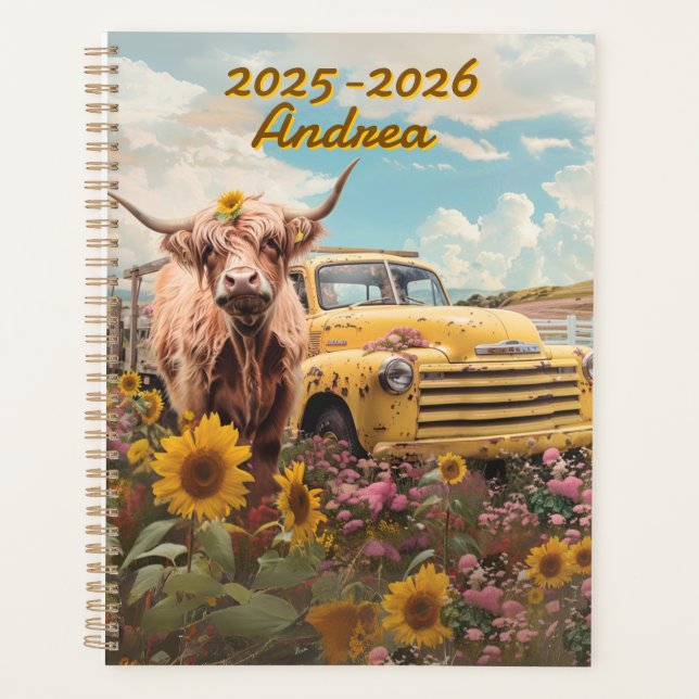 Rustic Highland Cow Vintage Truck Sunflowers  (Devant)