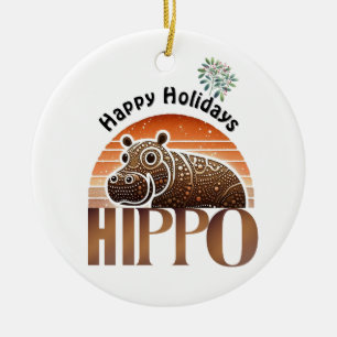 Rustic Hippo Earth Tones Holidays Ceramic Ornament