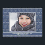 Rustic Holiday Blue White Menorah Hanukkah Photo<br><div class="desc">Rustic Holiday Blue White Menorah Hanukkah Photo Magnetic Card featuring a festive pattern of Hanukkah menorahs and your custom text and photo. A lasting memory for family and friends!</div>