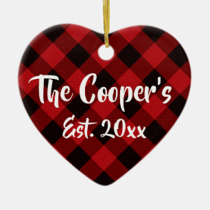 Rustic Holiday Christmas design red buffalo plaid Ceramic Ornament