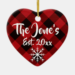 Rustic Holiday Christmas design red buffalo plaid Ceramic Ornament
