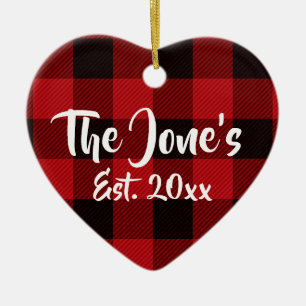 Rustic Holiday Christmas design red buffalo plaid Ceramic Ornament