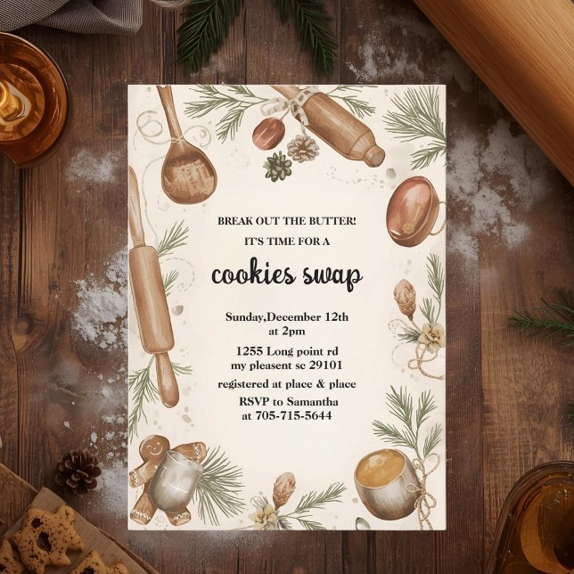 Rustic Holiday Cookie Swap | Cozy Baking Party Invitation (Creator Uploaded)