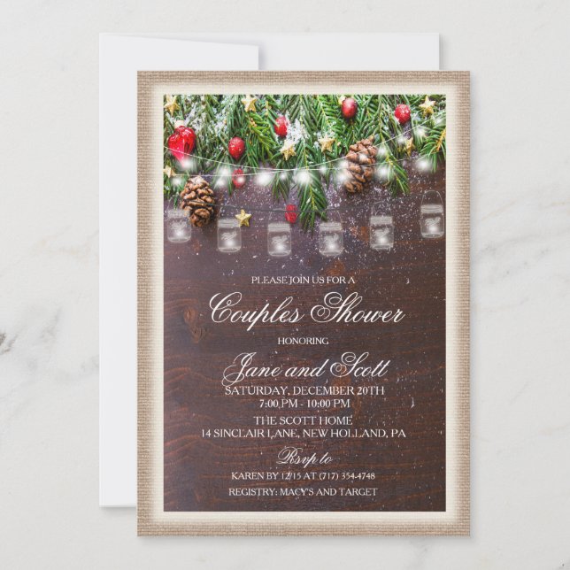 Rustic Holiday Couples Douche Invitation (Devant)