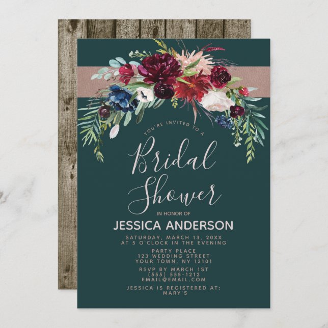Rustic Holiday Floral Bridal Shower Invitation (Front/Back)