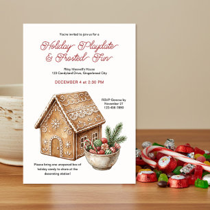 Rustic Holiday Gingerbread Decorating Playdate Invitation