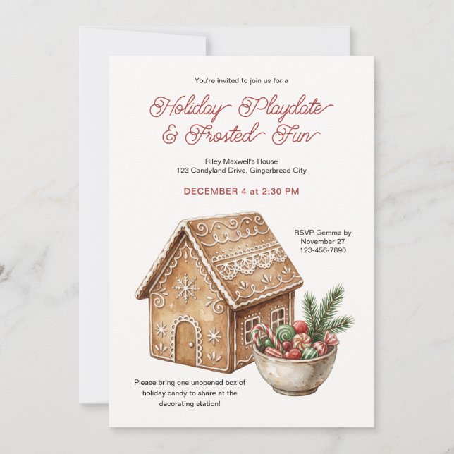 Rustic Holiday Gingerbread Decorating Playdate Invitation (Front)