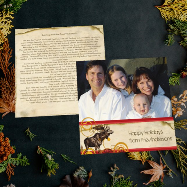 Rustic Holiday Letter Moose Christmas Card (Creator Uploaded)