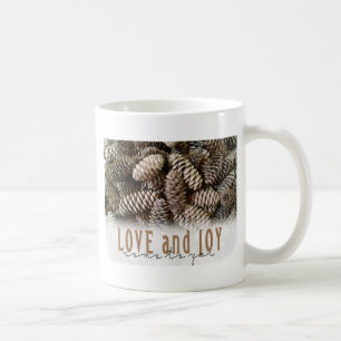 Rustic Holiday Love and Joy Pine Cone Coffee Mug