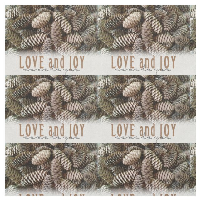 Rustic Holiday Love and Joy Pine Cone Fabric (Swatch)